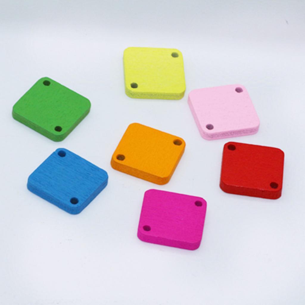 100pcs Mixed Color Square Wood Buttons 2 Hole for Sewing Scrapbooking Crafts