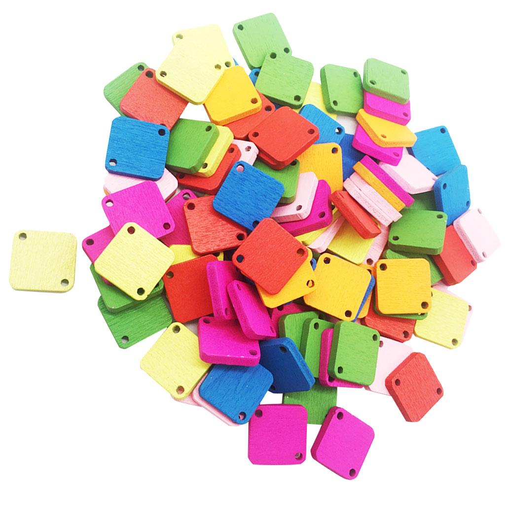 100pcs Mixed Color Square Wood Buttons 2 Hole for Sewing Scrapbooking Crafts