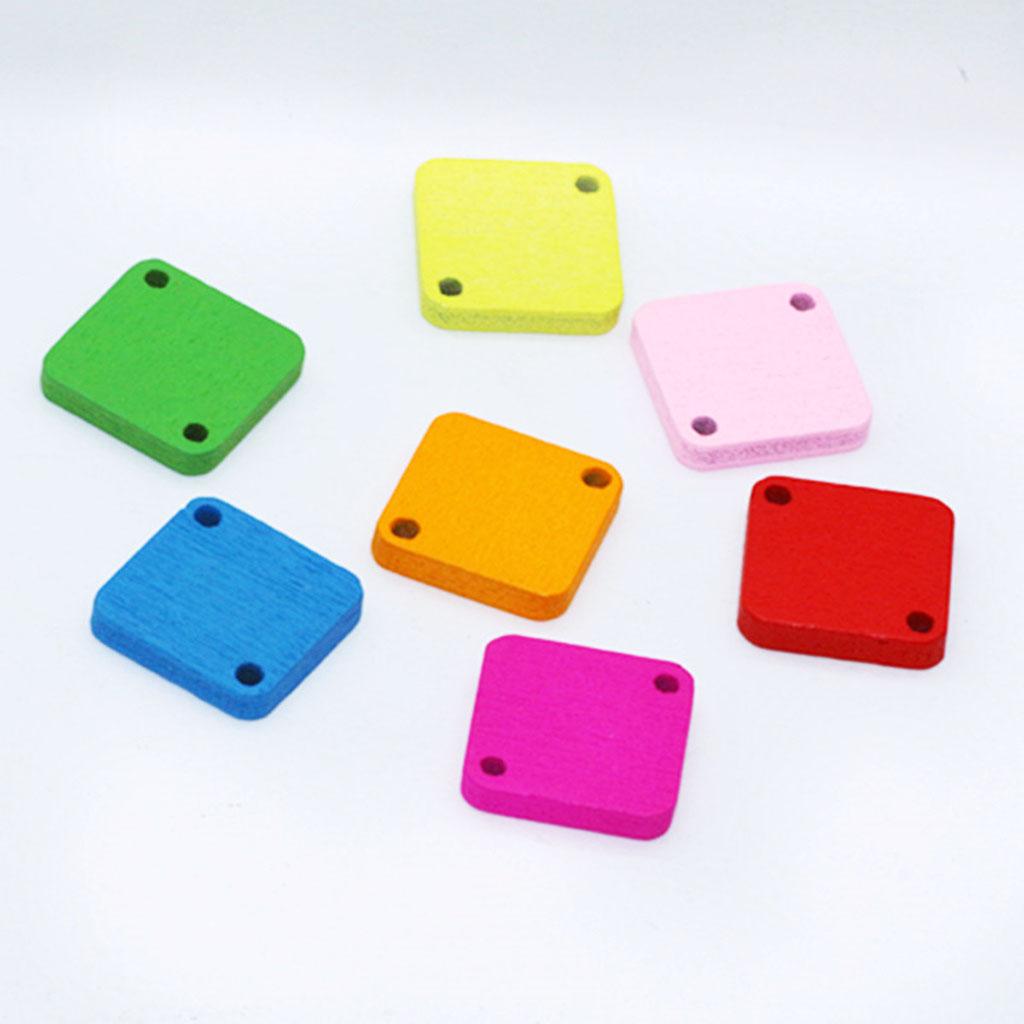 100pcs Mixed Color Square Wood Buttons 2 Hole for Sewing Scrapbooking Crafts