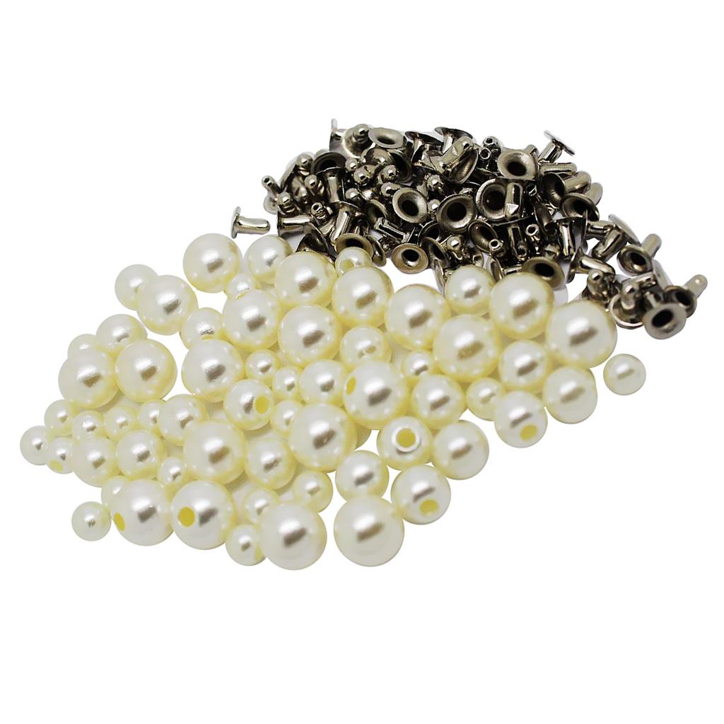 60Pcs/lot Plastic Pearls Rivets Studs Buttons for Sewing Leather Crafts Bag
