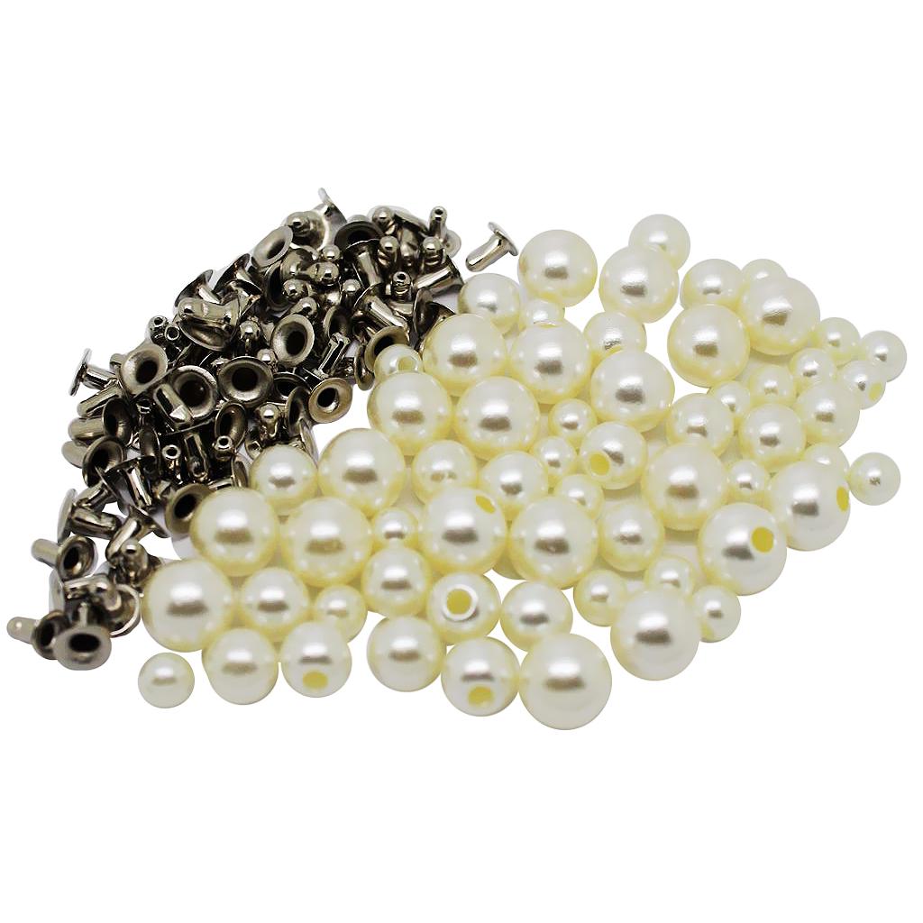 60Pcs/lot Plastic Pearls Rivets Studs Buttons for Sewing Leather Crafts Bag