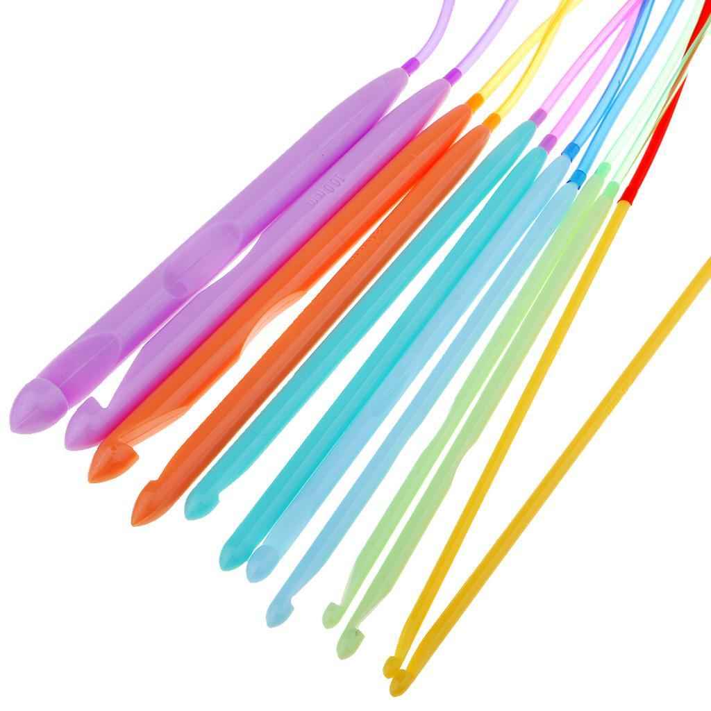 12 Pieces Plastic Flexible Afghan Tunisian Crochet Hooks Weave Needles 3.5-12mm