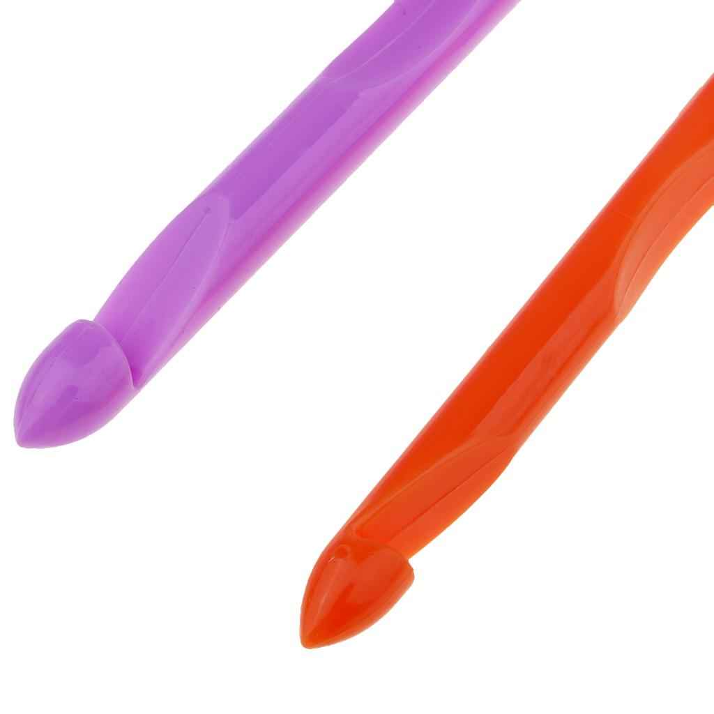 12 Pieces Plastic Flexible Afghan Tunisian Crochet Hooks Weave Needles 3.5-12mm