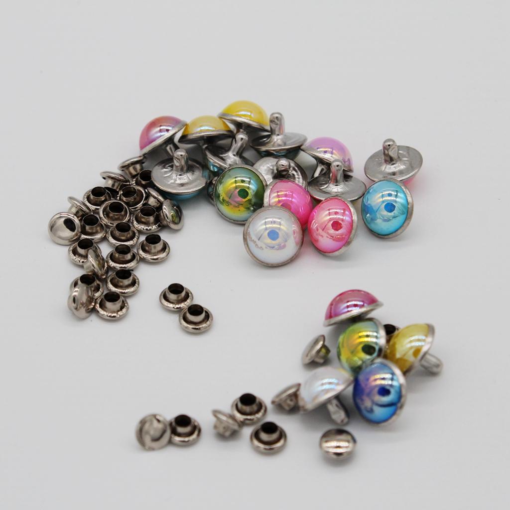 20 Set Mushroon Metal Rivets Studs Rainbow for Clothes Shoes Bags Decor 10mm