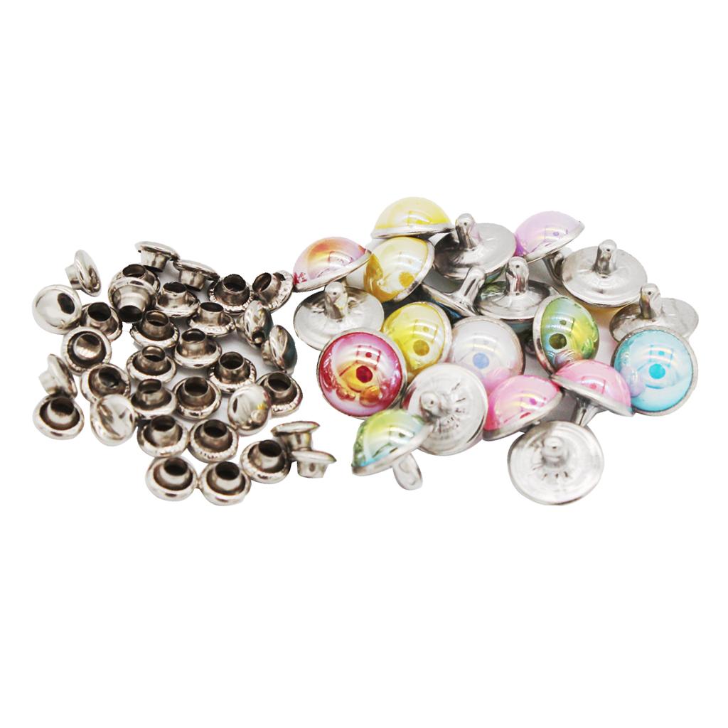 20 Set Mushroon Metal Rivets Studs Rainbow for Clothes Shoes Bags Decor 10mm