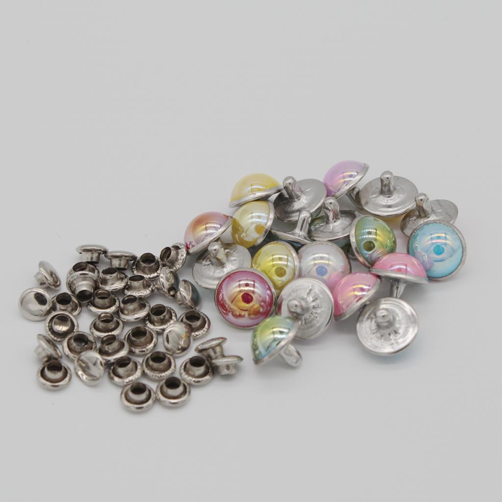 20 Set Mushroon Metal Rivets Studs Rainbow for Clothes Shoes Bags Decor 10mm