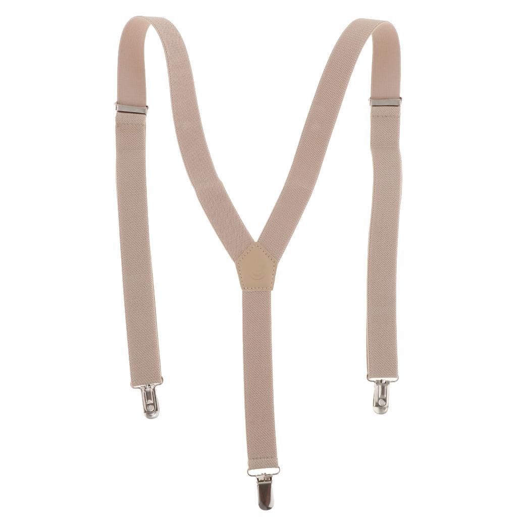 Men's Suspenders Y-Back Adjustable Elastic 3 Clip-on Braces Belt Khaki