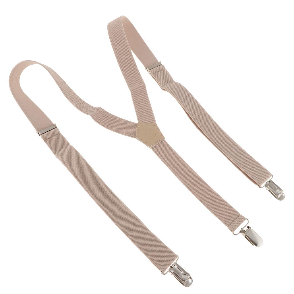 Men's Suspenders Y-Back Adjustable Elastic 3 Clip-on Braces Belt Khaki