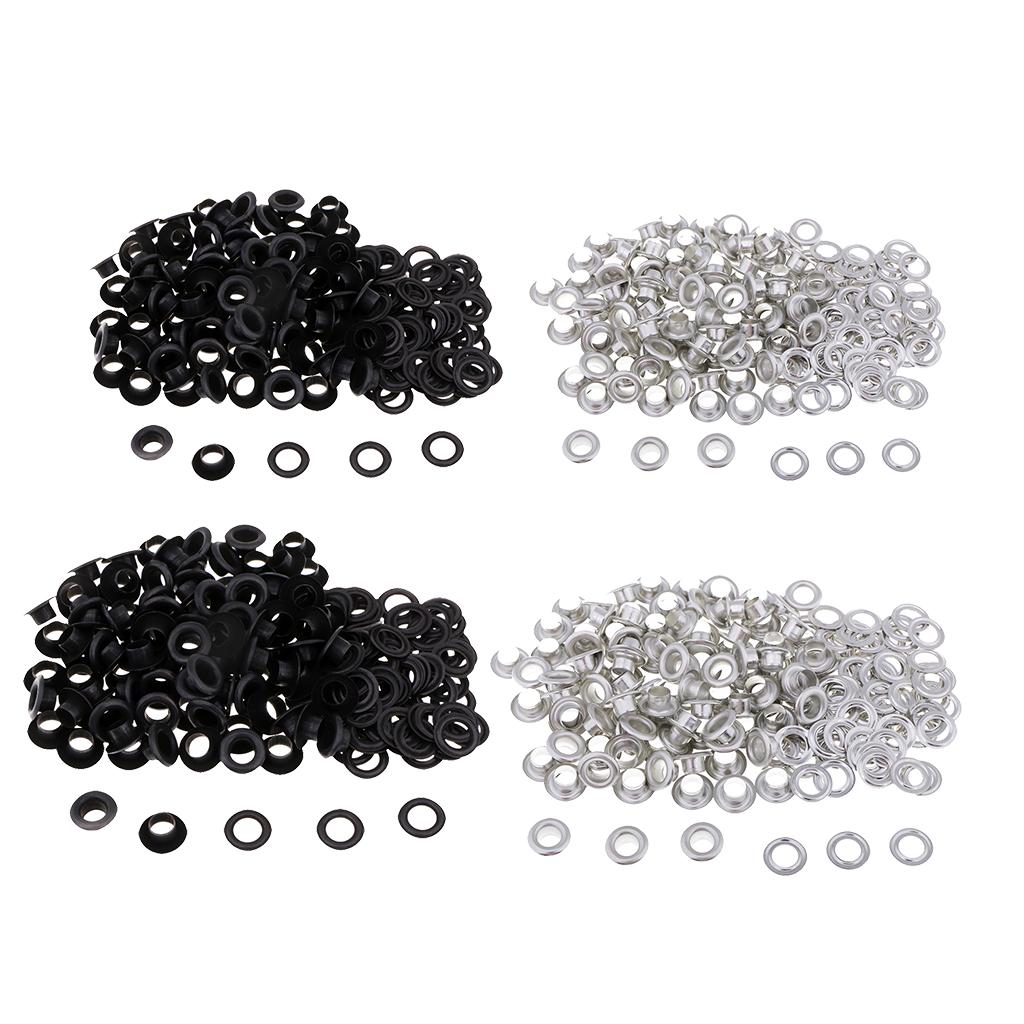 100 Sets Metal Eyelet with Washer for Clothing Accessories 8 x 4mm Black