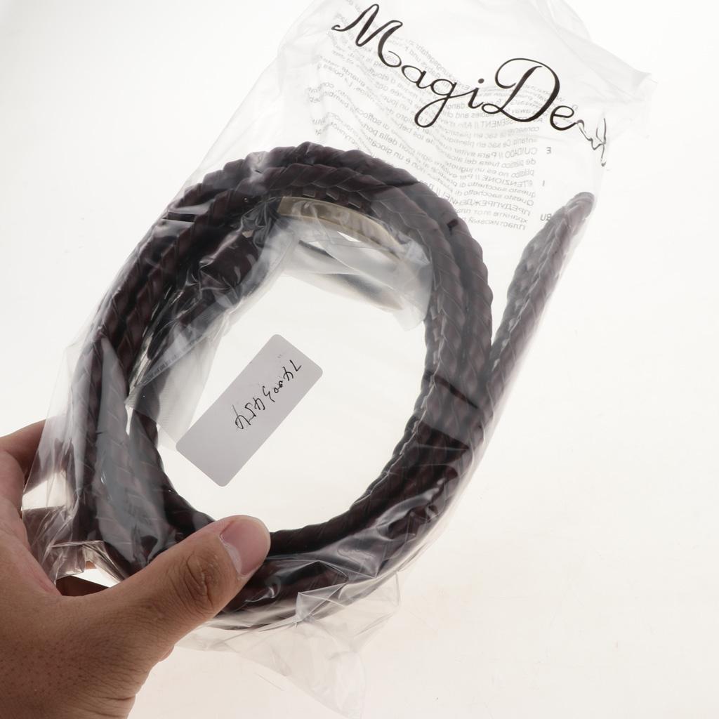 Retro Men Woven Hollowed-out Adjustable Waist Belt Waistband Dark Coffee