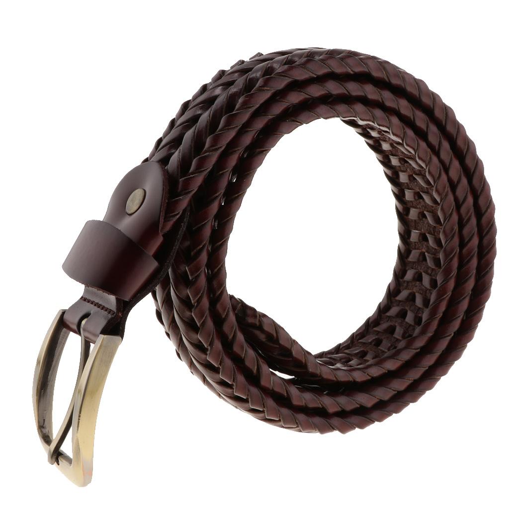 Retro Men Woven Hollowed-out Adjustable Waist Belt Waistband Dark Coffee