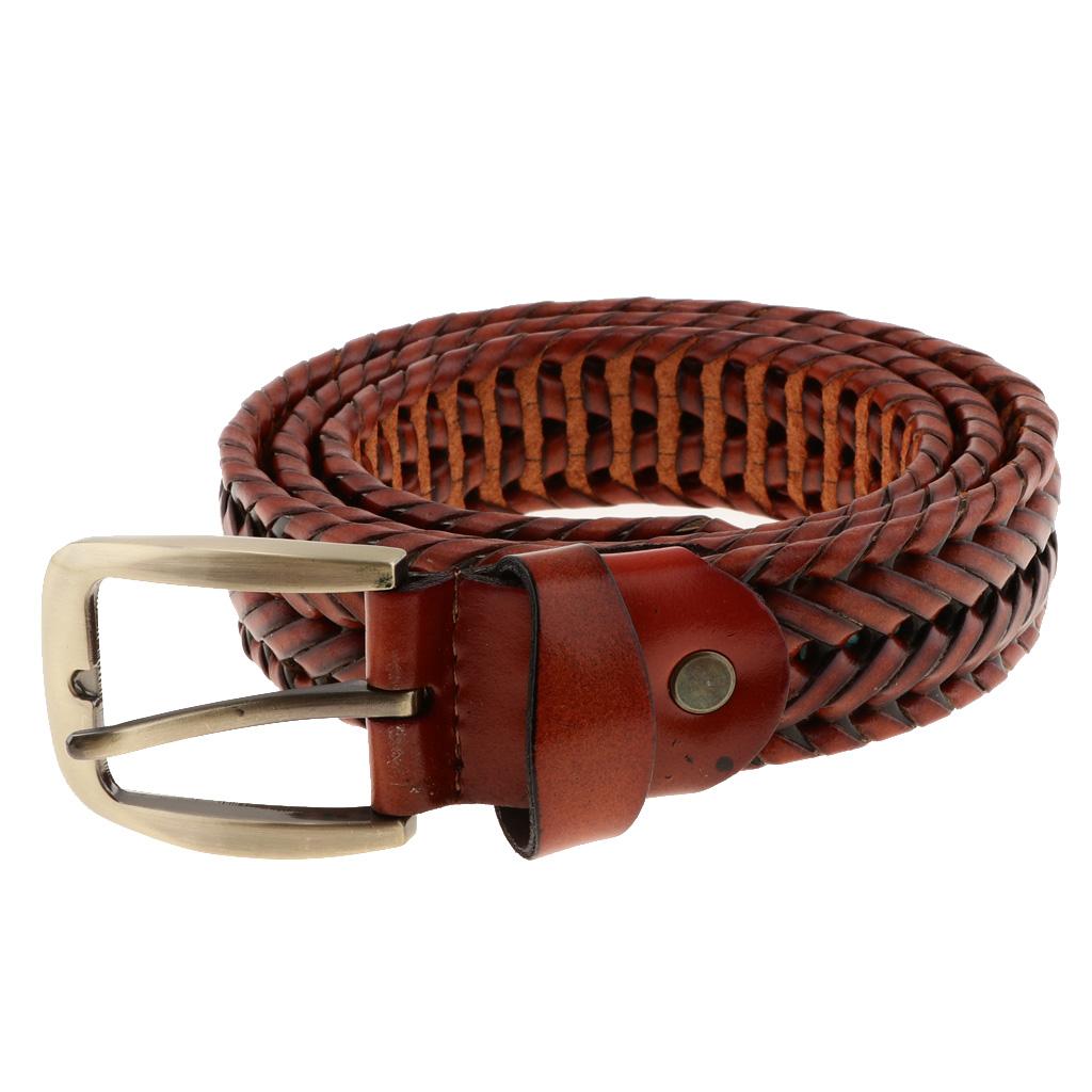 Retro Men Woven Hollowed-out Adjustable Waist Belt Waistband Light Coffee