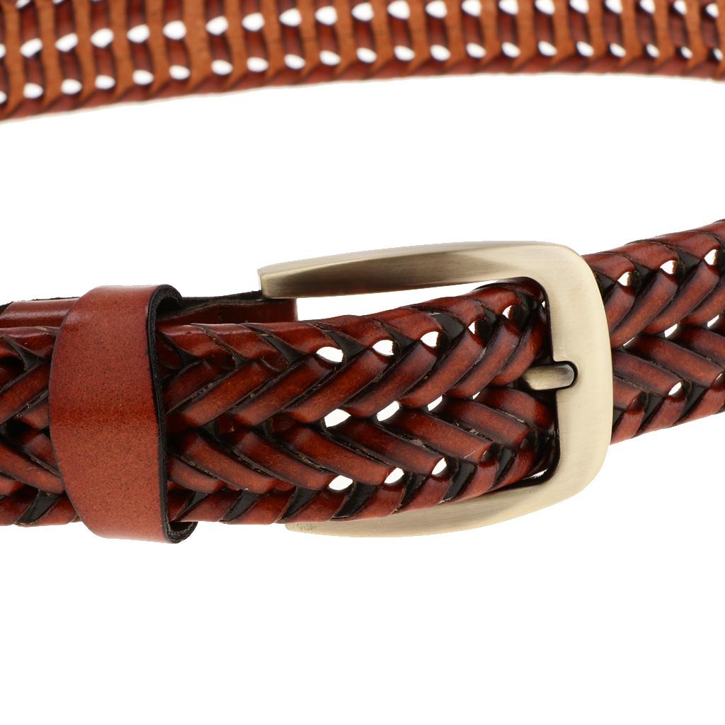 Retro Men Woven Hollowed-out Adjustable Waist Belt Waistband Light Coffee