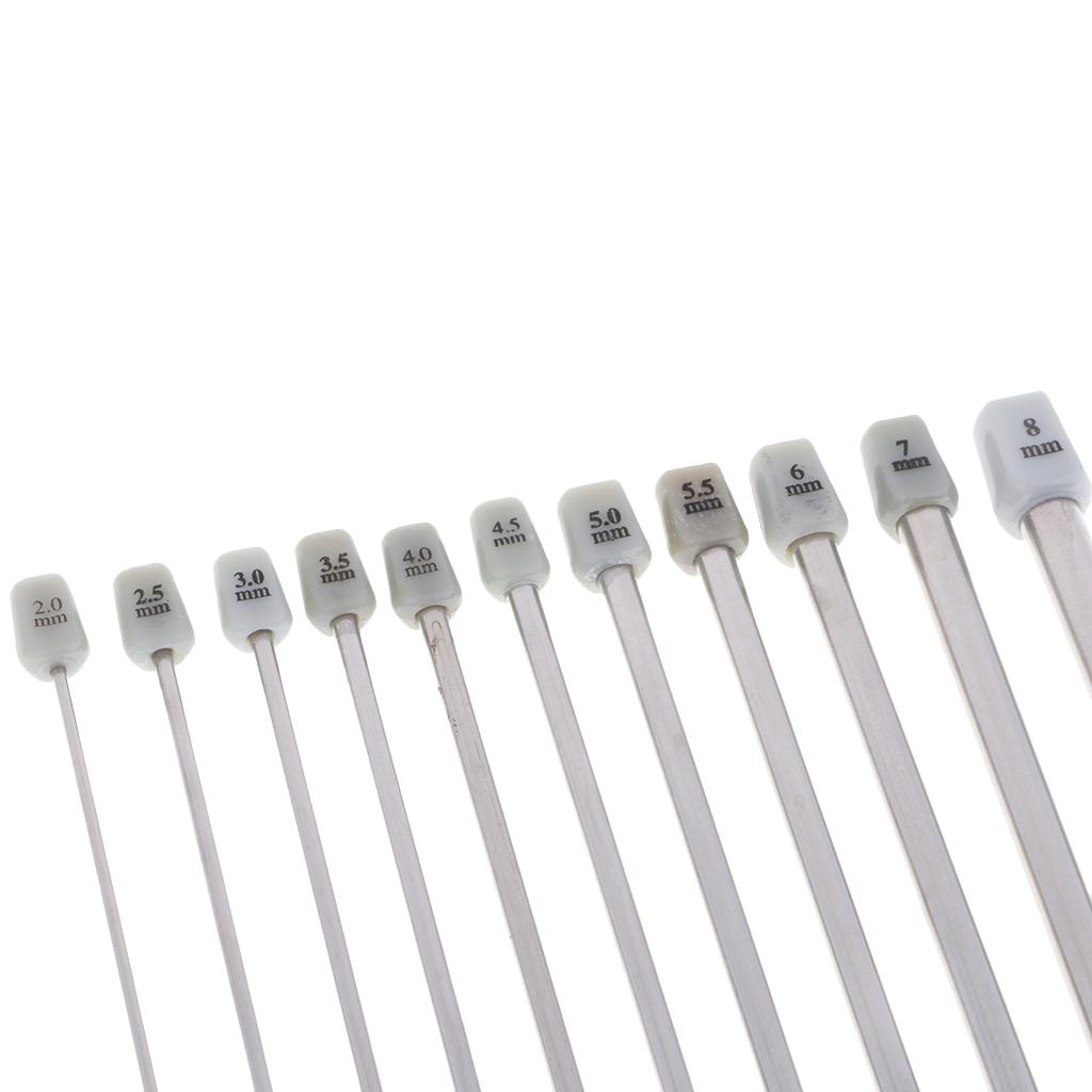 22pcs 11 Sizes Stainless Steel Single Pointed Crochet Knitting Needles 2-8mm