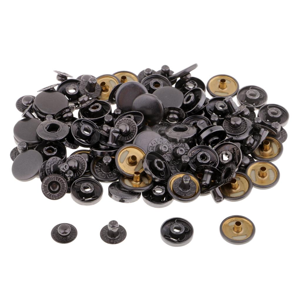 30 Sets Metal Fasteners Snap Rivets Buttons for Leather Crafts Dark Nickel