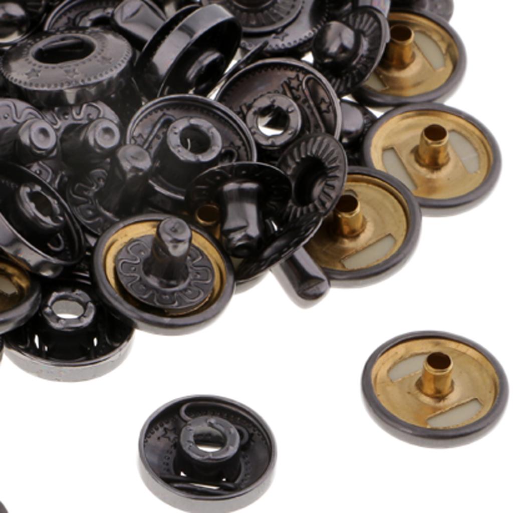 30 Sets Metal Fasteners Snap Rivets Buttons for Leather Crafts Dark Nickel