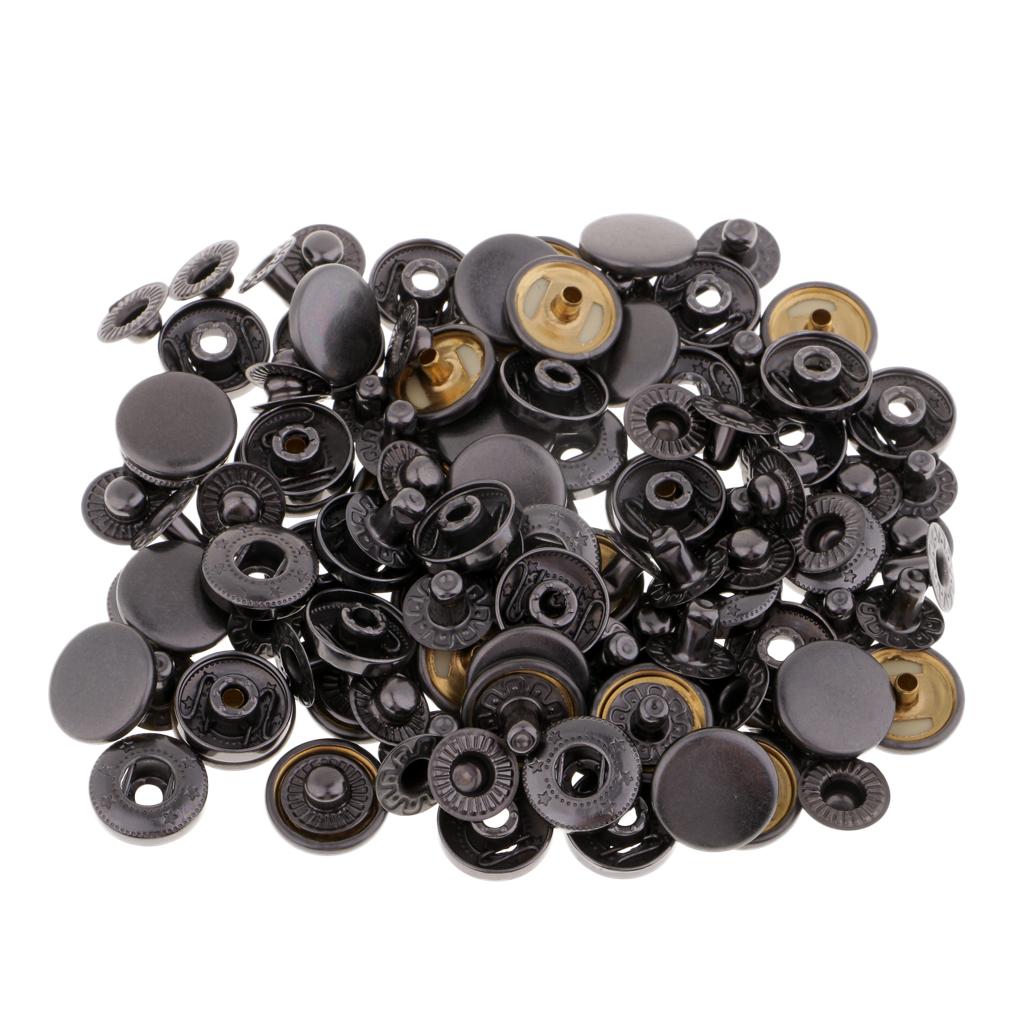 30 Sets Metal Fasteners Snap Rivets Buttons for Leather Crafts Dark Nickel