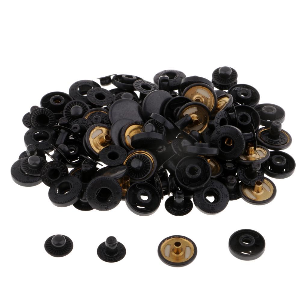 30 Sets Metal Fasteners Snap Rivets Buttons for Leather Crafts Black