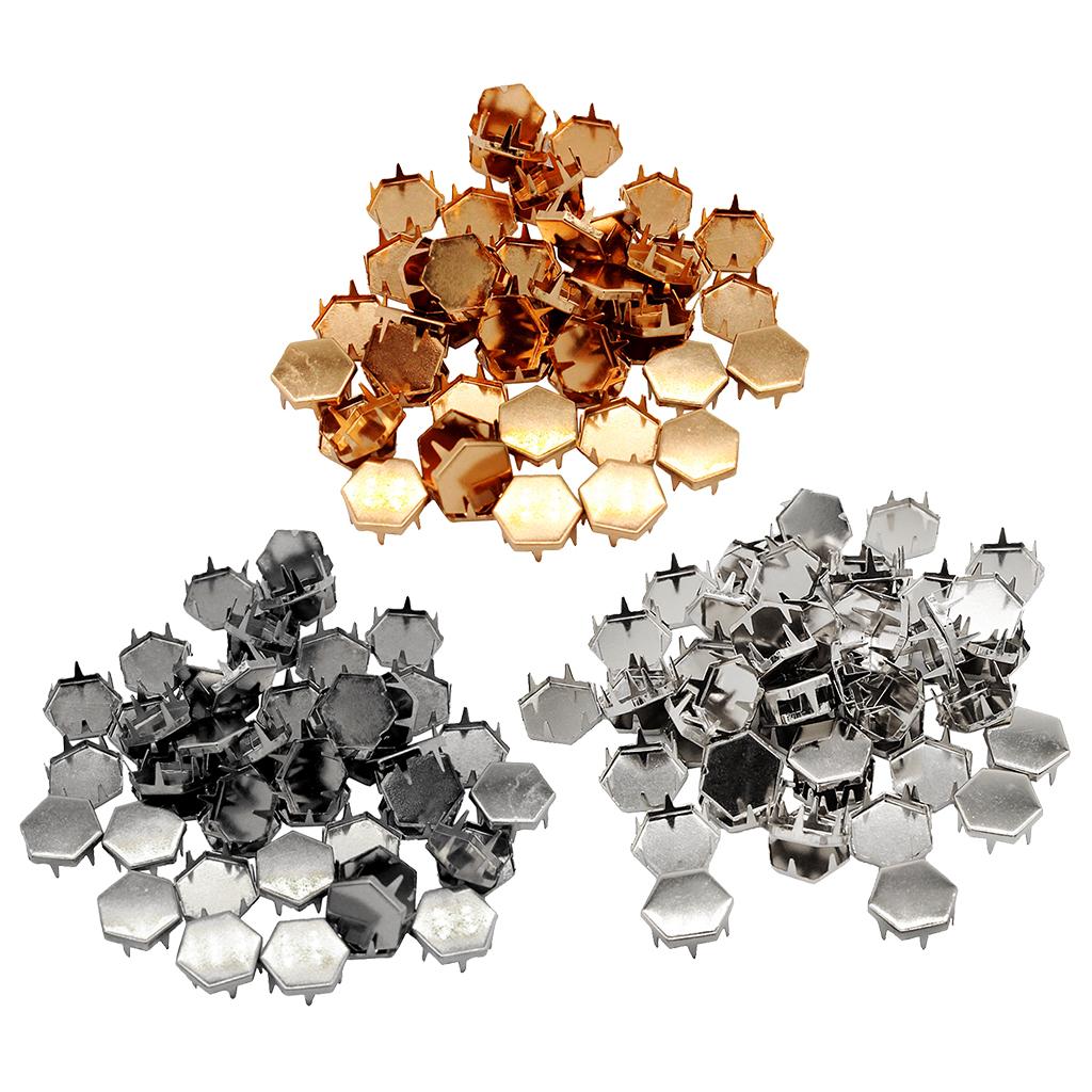 50pcs Metal Claw Punk Rivets Hex Spikes Rivet for Bags Shoes Deocr Rose Gold