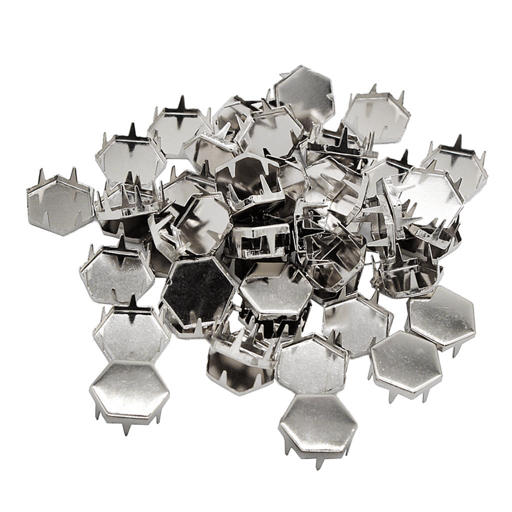50pcs Metal Claw Punk Rivets Hex Spikes Rivet for Bags Shoes Deocr Silver