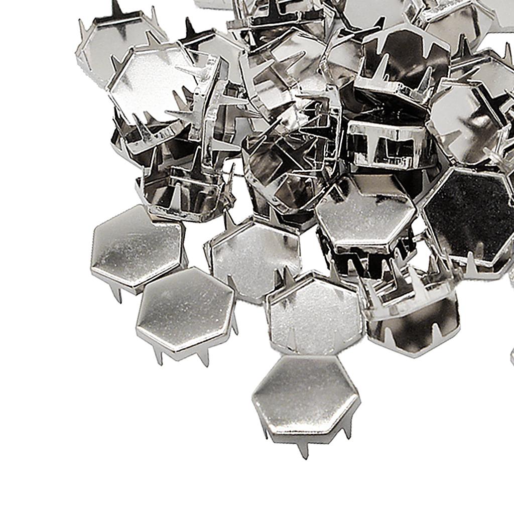 50pcs Metal Claw Punk Rivets Hex Spikes Rivet for Bags Shoes Deocr Silver