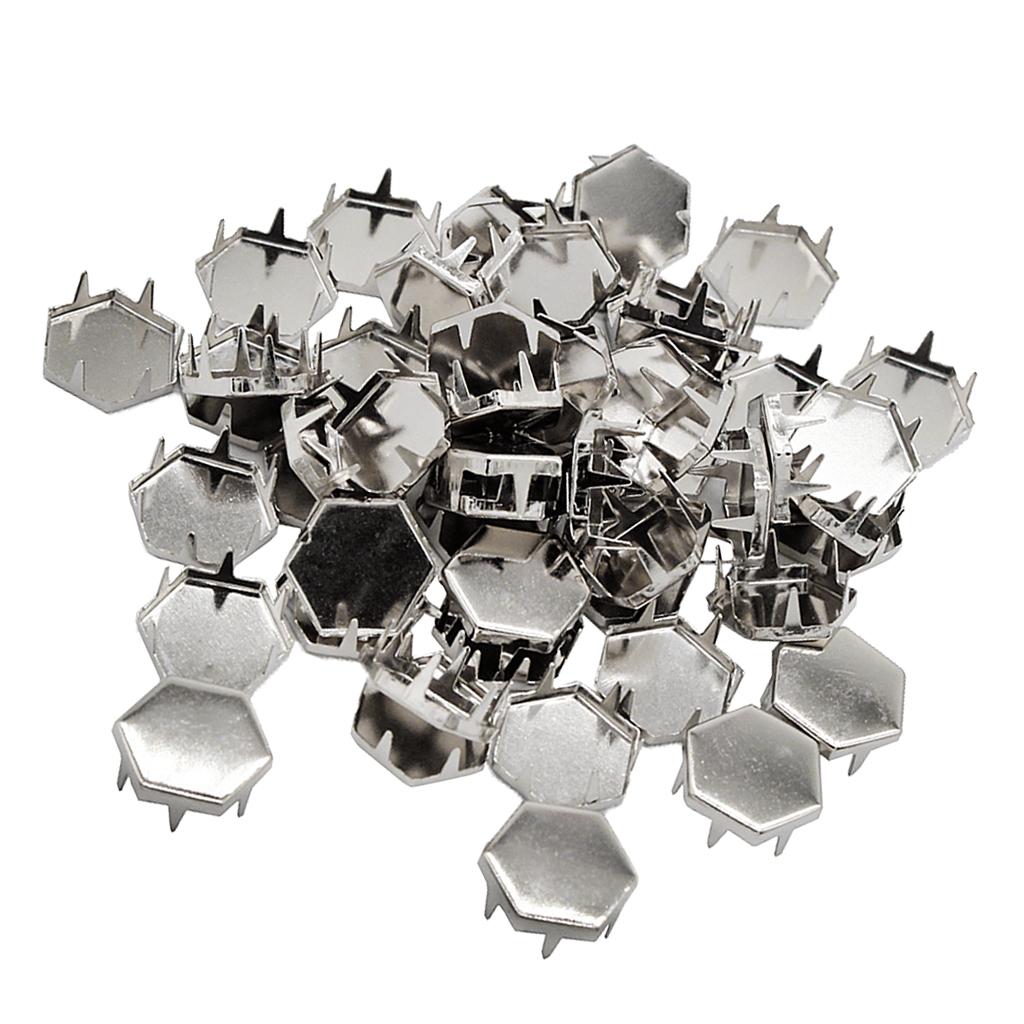 50pcs Metal Claw Punk Rivets Hex Spikes Rivet for Bags Shoes Deocr Silver