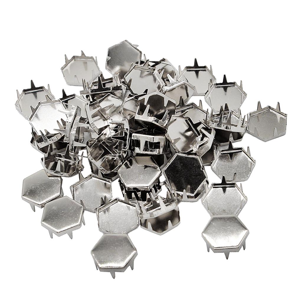 50pcs Metal Claw Punk Rivets Hex Spikes Rivet for Bags Shoes Deocr Silver