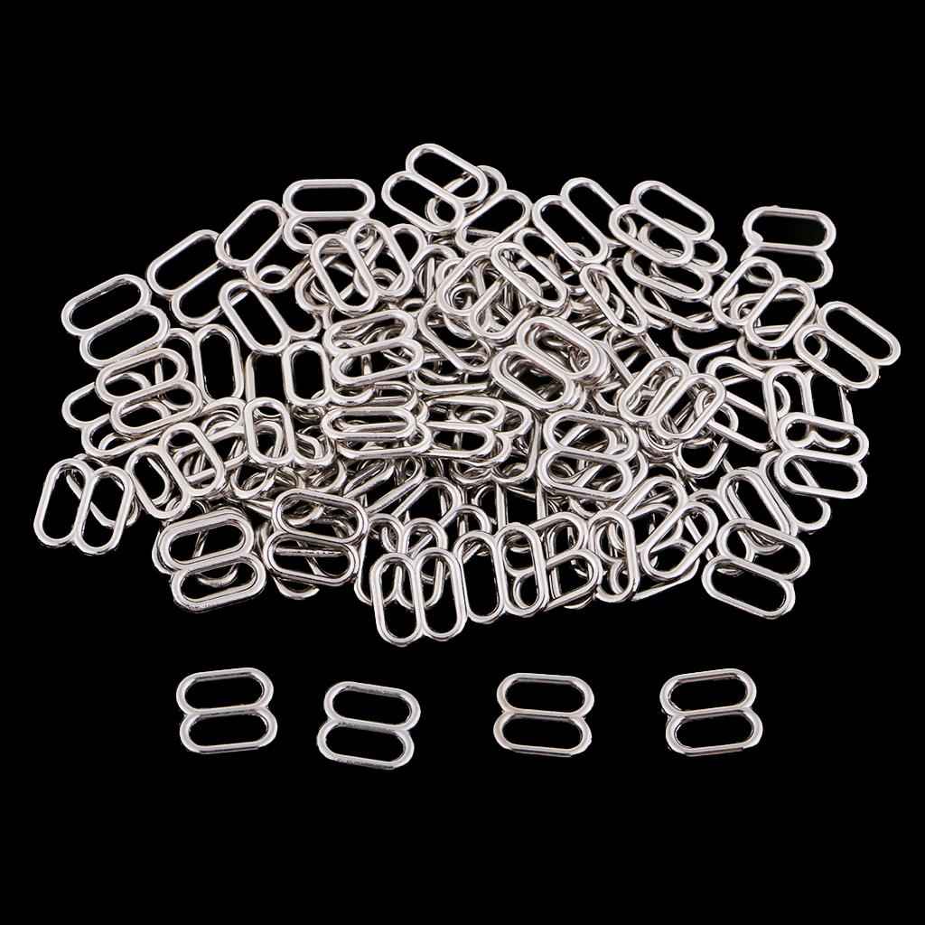 100Pc Metal Bra Strap Adjuster Slider 8 Hook Lingerie Adjustment Buckle 8mm