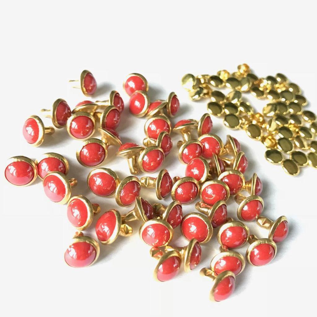 50 Sets Metal Mushroom Dome Studs Rivets for Leathercraft DIY 7.5mm Red