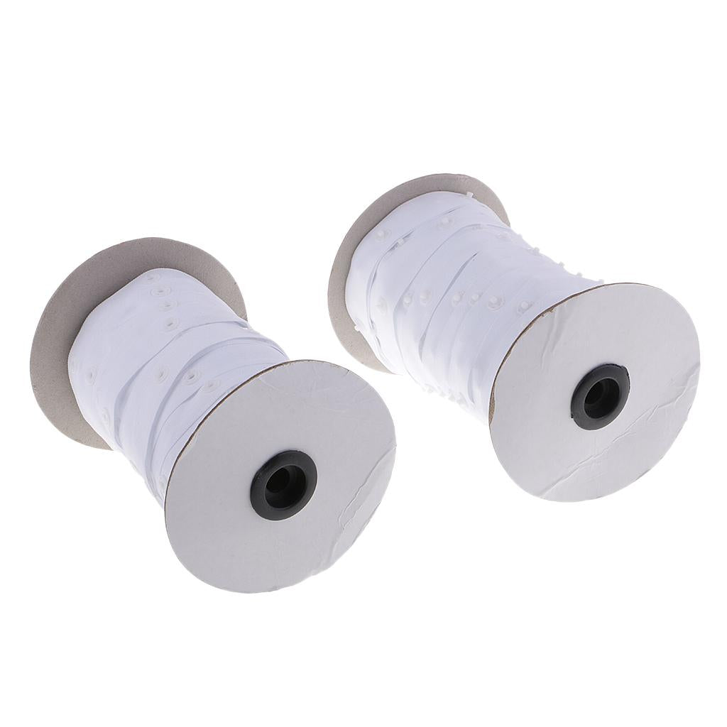 2 Roll Plastic Snap Fastener Tape for Duvet Covers/Cushions/Fabric Use White