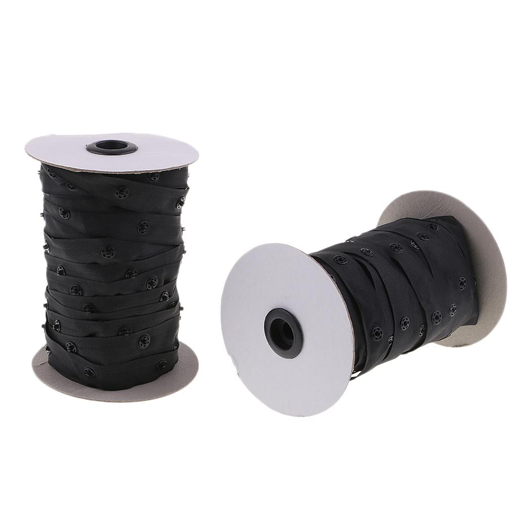 2 Roll Plastic Snap Fastener Tape for Duvet Covers/Cushions/Fabric Use Black