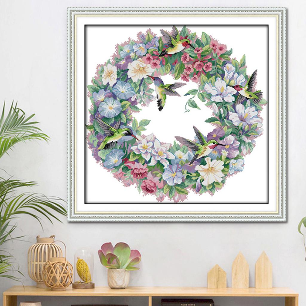 The Art of Hummingbirds Stamped Cross Stitch Kit DIY Needlework 11CT 65x64cm