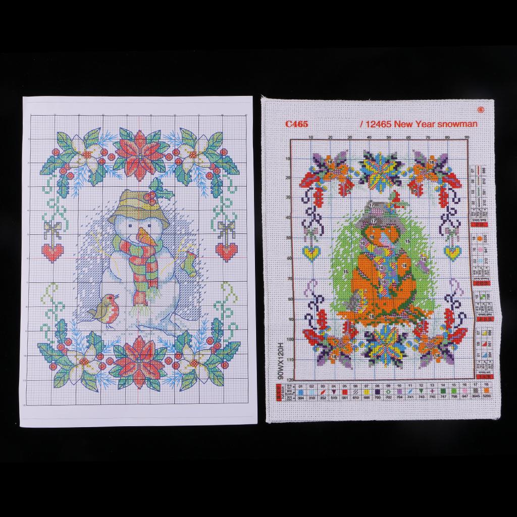 New Year Snowman Pattern Stamped Cross Stitch Kit Needlework 14CT 21x29cm