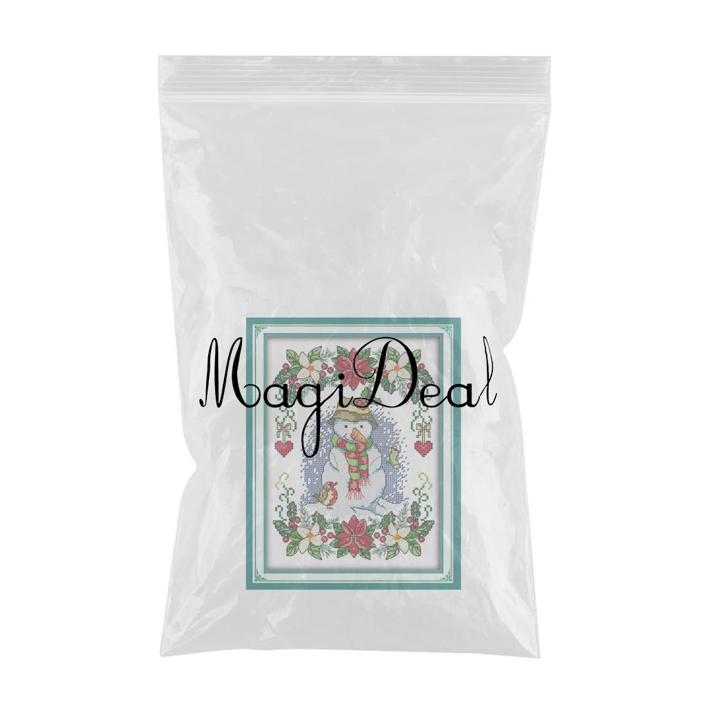 New Year Snowman Pattern Stamped Cross Stitch Kit Needlework 14CT 21x29cm