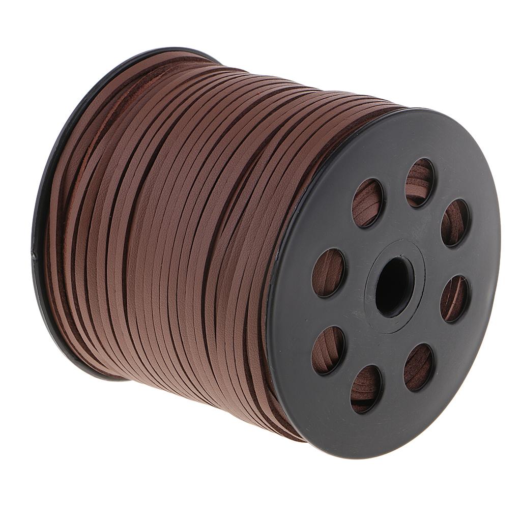 100 Yards Korean PU Leather String Rope Flat Cord Thread 2.6mm Brown