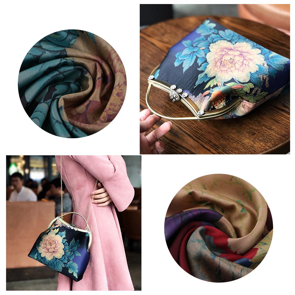 Vintage Faux Silk Floral Fabric Sewing Material for DIY Craft Blue 0.5 Meter