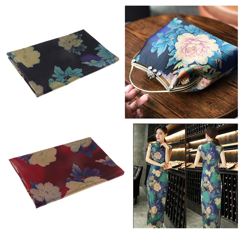 Vintage Faux Silk Floral Fabric Sewing Material for DIY Craft Blue 0.5 Meter