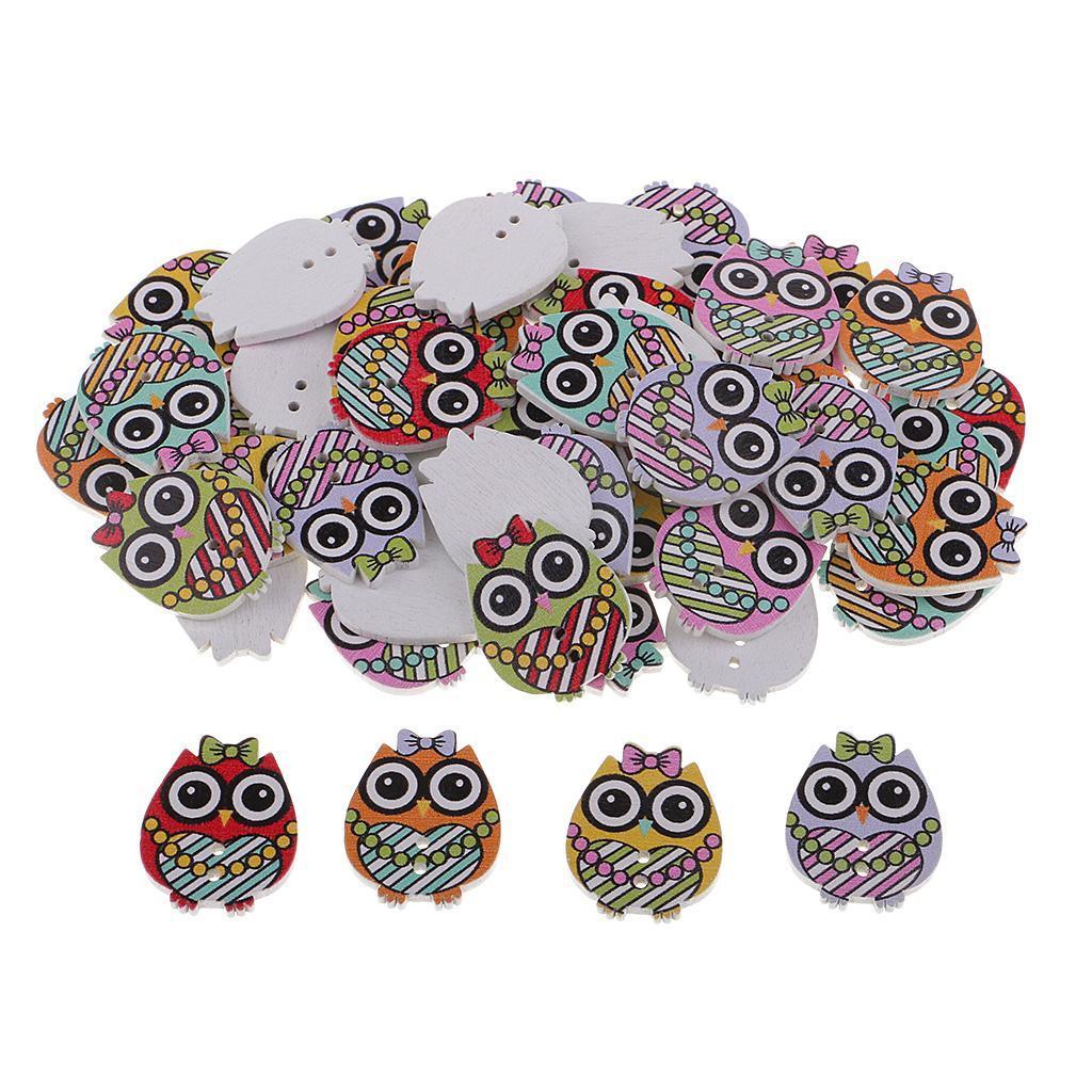 50pcs Mixed Cartoon Owl Wooden Buttons for Sewing Scrapbooking Decoration