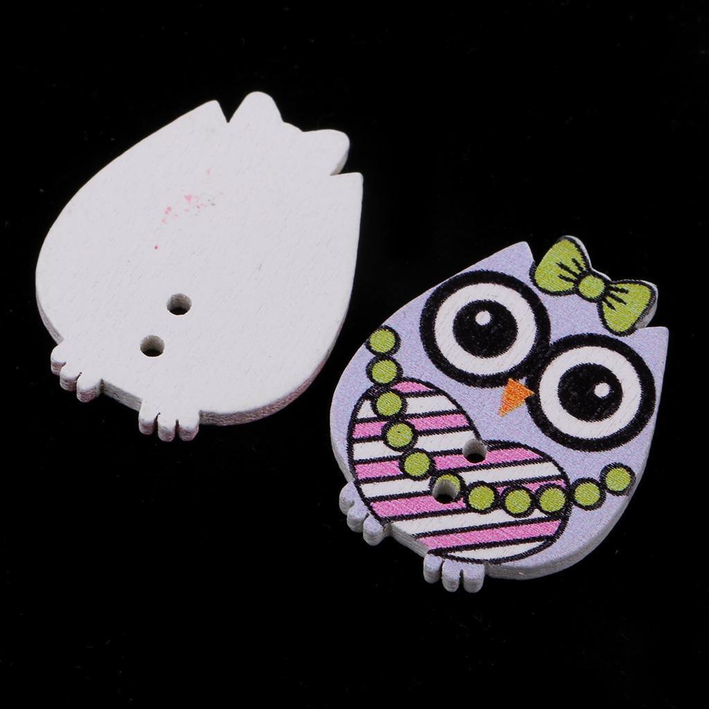 50pcs Mixed Cartoon Owl Wooden Buttons for Sewing Scrapbooking Decoration