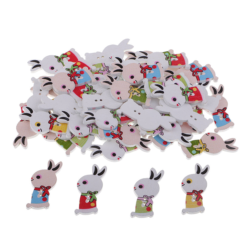 50pcs Cute Rabbit Design 2 Holes Wooden Buttons DIY Crafts for Sewing Decor