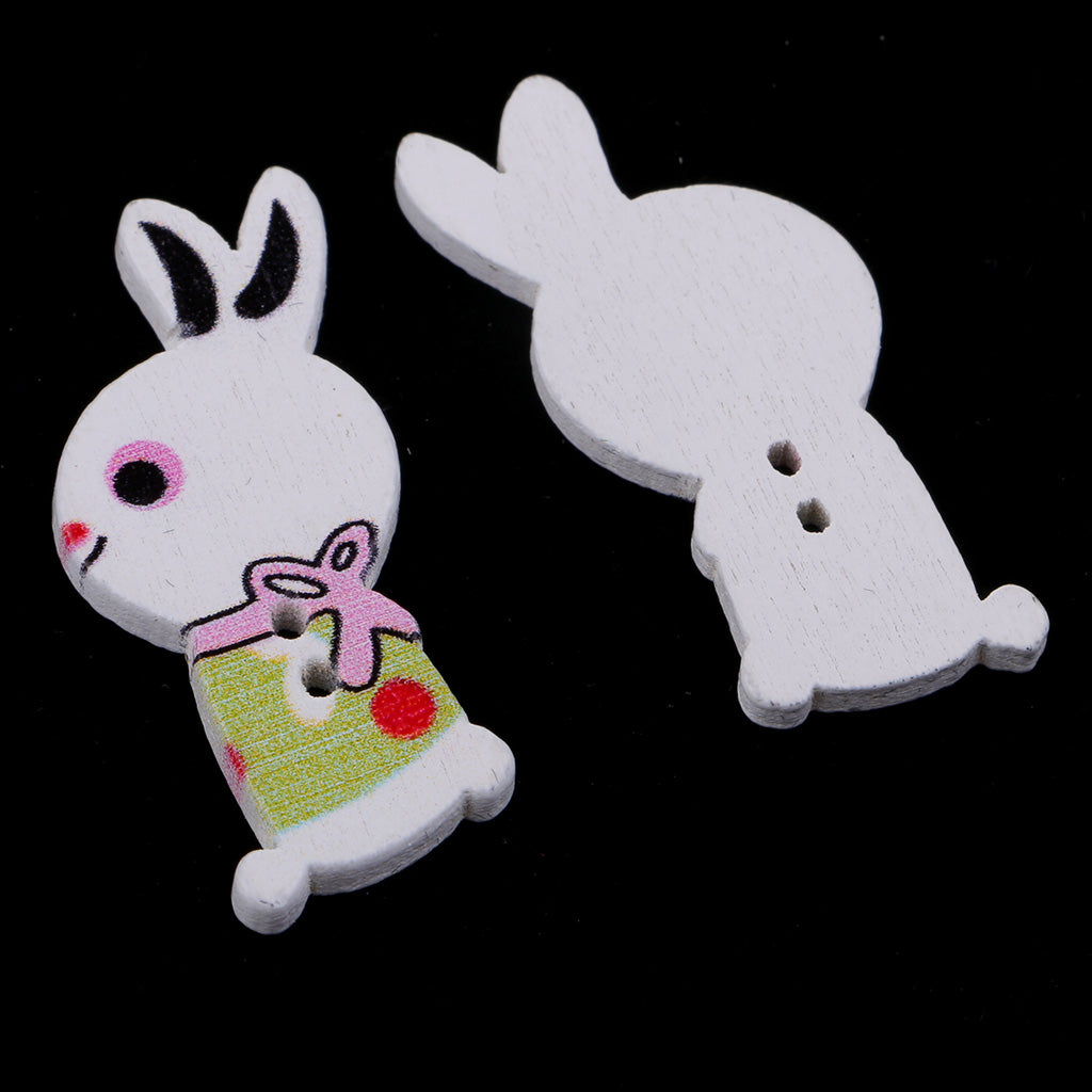 50pcs Cute Rabbit Design 2 Holes Wooden Buttons DIY Crafts for Sewing Decor