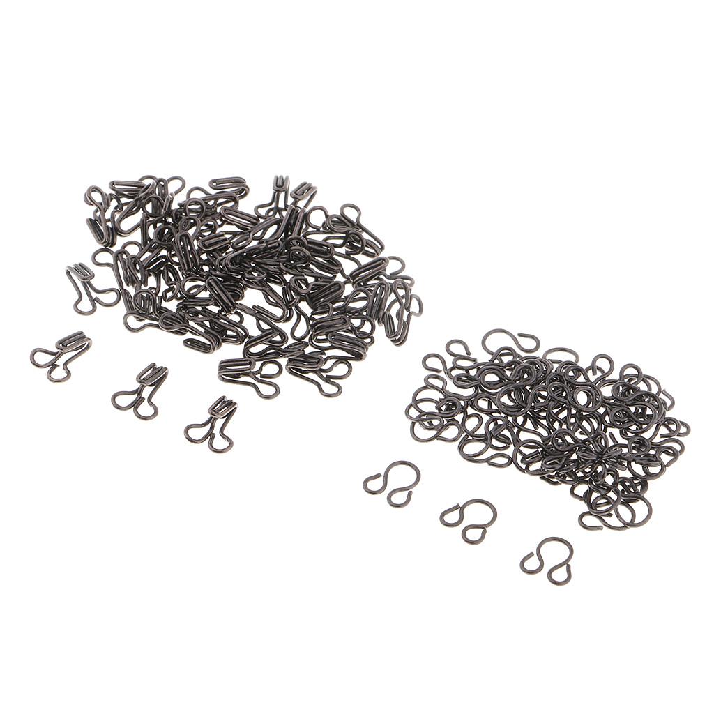 100 Set Metal Sewing Hooks and Eyes Closure for Pants Dresses Clothes Black