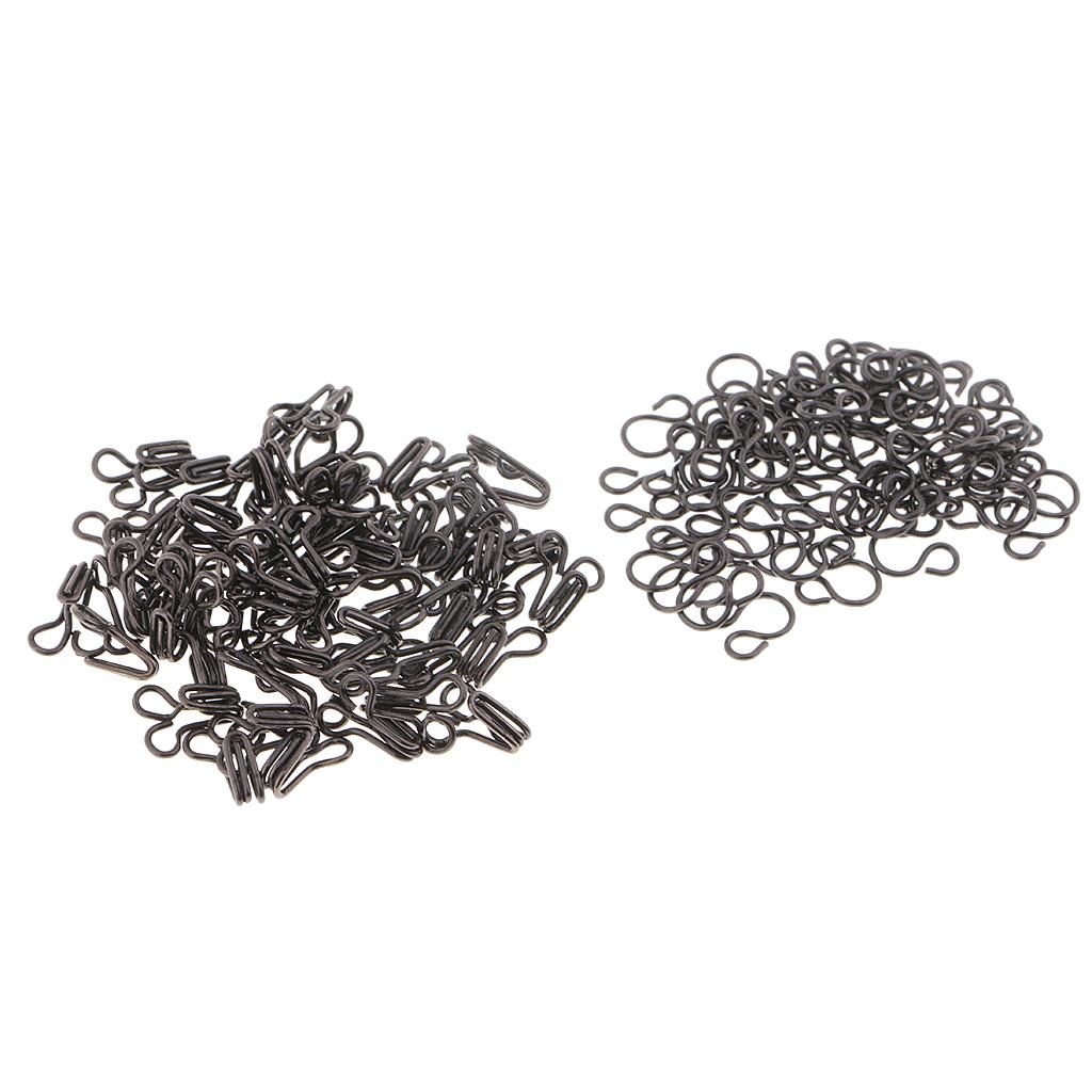100 Set Metal Sewing Hooks and Eyes Closure for Pants Dresses Clothes Black