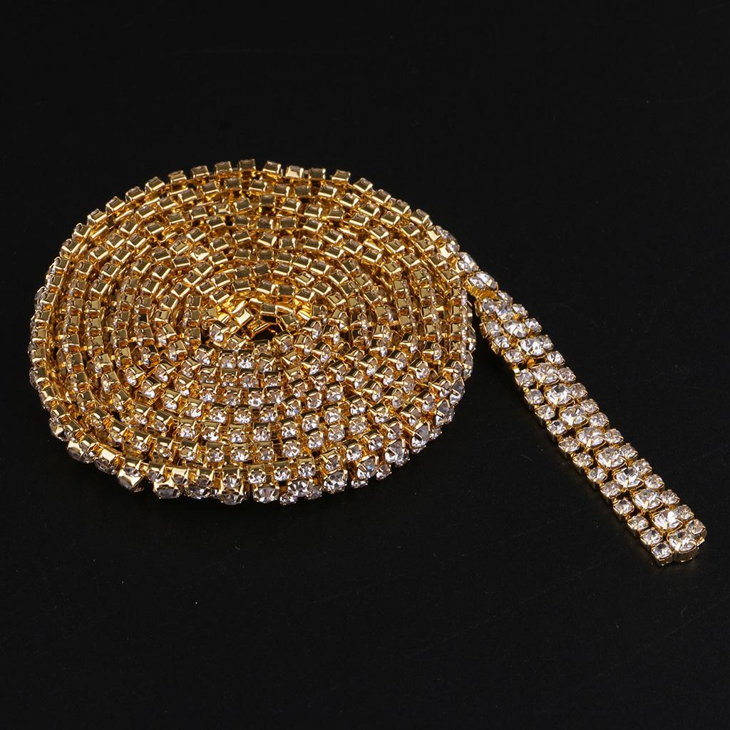 1 Yard Rhinestone Close Chain Trim for Jewelry Craft Gold White Diamond