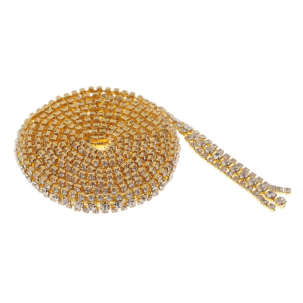 1 Yard Rhinestone Close Chain Trim for Jewelry Craft Gold White Diamond