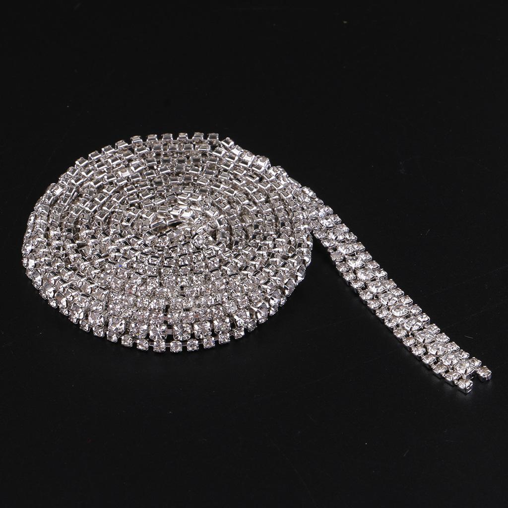 1 Yard Rhinestone Close Chain Trim for Jewelry Craft Silver Withe Diamond
