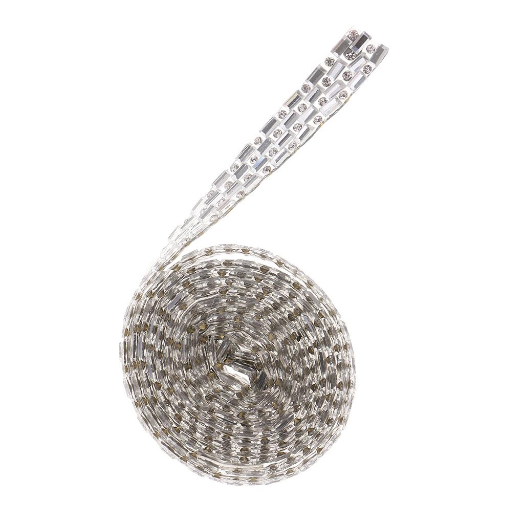 1 Yard Silver Rhinestone Ribbon Crystal Sewing Trim DIY Crafts 4 Rows 10mm