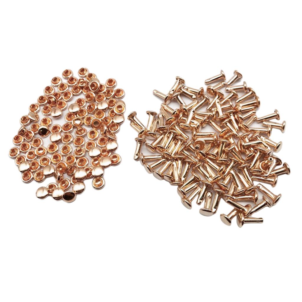100 Sets Double Caps Studs Rivets for Bags Shoes Leather 6x10mm Light Gold