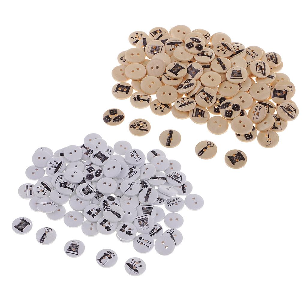 100pcs 2 Hole Wooden Button Fun Sewing Tool Pattern for Home Ornament Wood