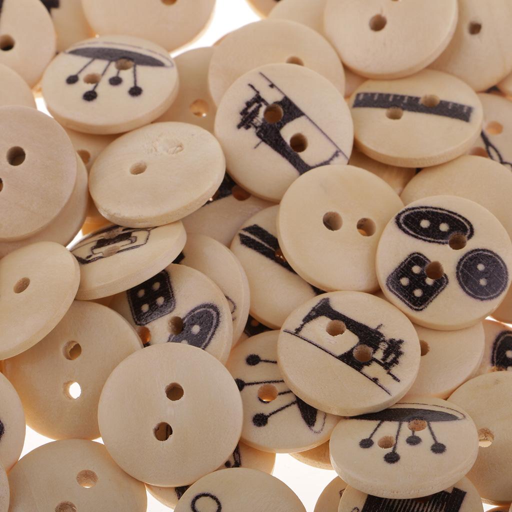 100pcs 2 Hole Wooden Button Fun Sewing Tool Pattern for Home Ornament Wood